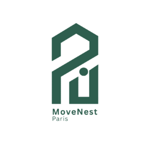 Luxury real estate preview – MoveNest Paris tagline on dark green background