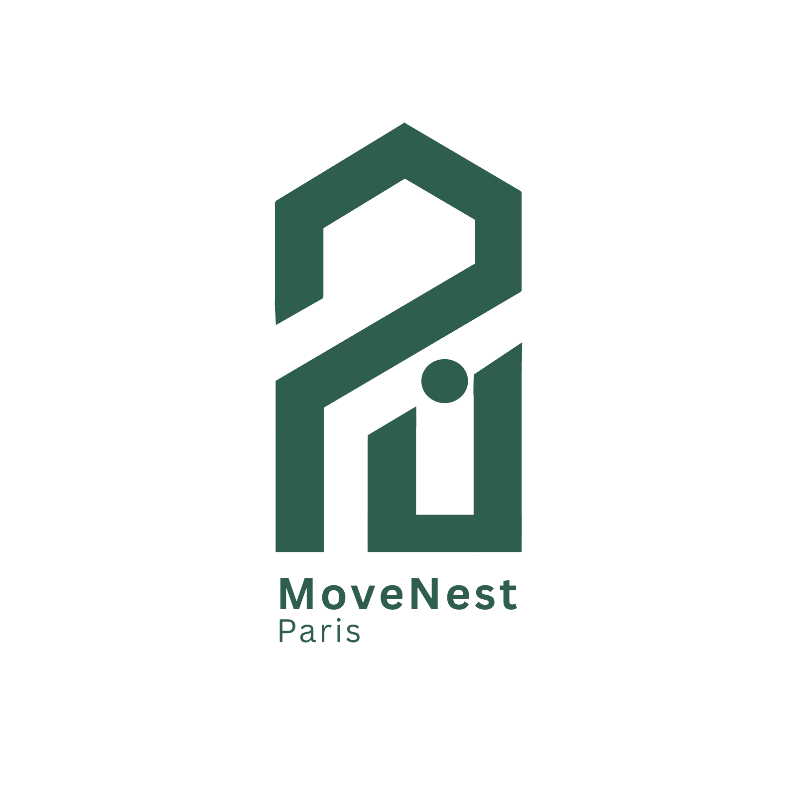 Luxury real estate preview – MoveNest Paris tagline on dark green background